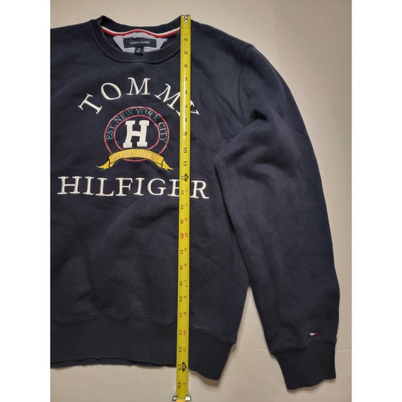 tommy Hilfiger large Logo Navy Blue Long Sleeve Crew Neck Sweater Size S - Picture 2 of 6